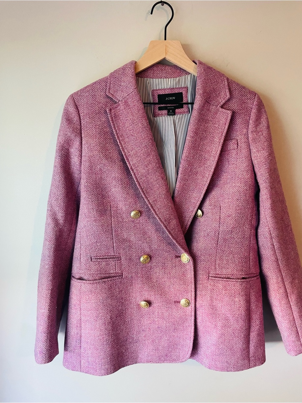 J. Crew Bristol Double-Breasted Herringbone Wool Blazer